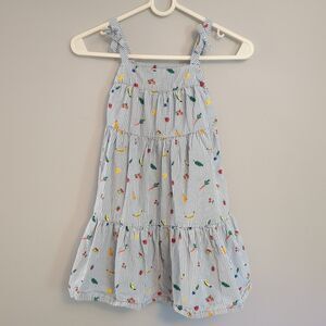 Hanna Andersson Blue White Striped Fruit Sleeveless Tiered Summer Dress 100 US 5